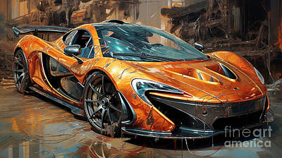 Abstract Oil Paintings Color Pattern And Texture - Car 1652 McLaren P1 supercar by Clark Leffler