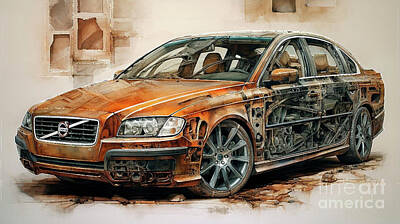 Drawings Rights Managed Images - Car 2160 Volvo S80 Royalty-Free Image by Clark Leffler