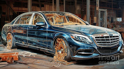Drawings Rights Managed Images - Car 2461 Mercedes-Benz S-Class Royalty-Free Image by Clark Leffler