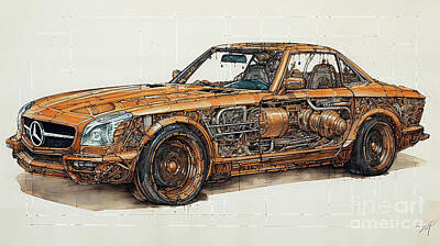 Drawings Rights Managed Images - Car 2462 Mercedes-Benz SLC-Class Royalty-Free Image by Clark Leffler