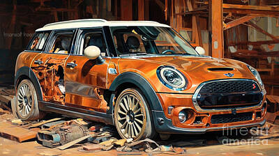 Drawings Rights Managed Images - Car 2464 Mini Cooper Clubman Royalty-Free Image by Clark Leffler