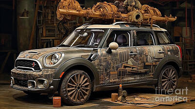 Drawings Rights Managed Images - Car 2465 Mini Cooper Countryman Royalty-Free Image by Clark Leffler