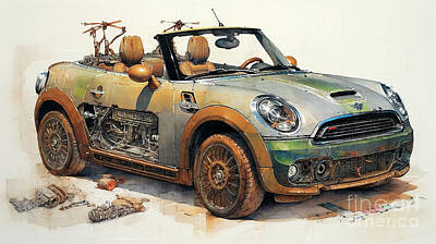 Drawings Rights Managed Images - Car 2467 Mini Cooper Roadster Royalty-Free Image by Clark Leffler