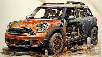 Drawings Rights Managed Images - Car 2468 Mini Countryman Royalty-Free Image by Clark Leffler