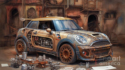 Drawings Rights Managed Images - Car 2469 Mini Coupe Royalty-Free Image by Clark Leffler