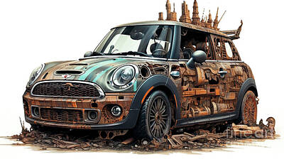 Drawings Rights Managed Images - Car 2470 Mini John Cooper Works Royalty-Free Image by Clark Leffler