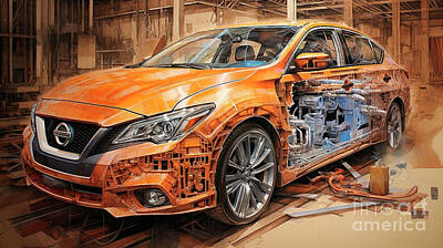 Drawings Rights Managed Images - Car 2486 Nissan Maxima Royalty-Free Image by Clark Leffler