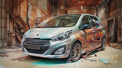 Drawings Rights Managed Images - Car 2492 Peugeot 108 Royalty-Free Image by Clark Leffler