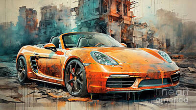 Drawings Rights Managed Images - Car 2502 Porsche 718 Boxster Royalty-Free Image by Clark Leffler
