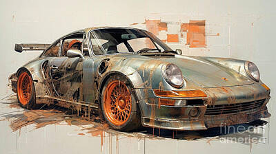 Drawings Rights Managed Images - Car 2505 Porsche 911 Turbo Royalty-Free Image by Clark Leffler