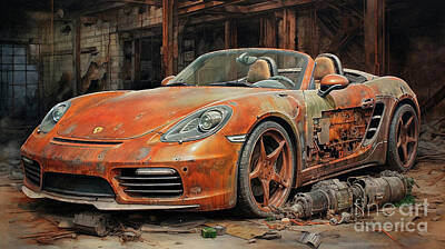 Drawings Rights Managed Images - Car 2507 Porsche Boxster Royalty-Free Image by Clark Leffler