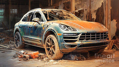 Drawings Rights Managed Images - Car 2510 Porsche Macan Turbo Royalty-Free Image by Clark Leffler
