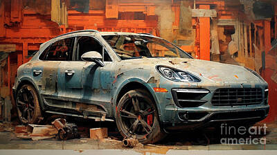 Drawings Rights Managed Images - Car 2511 Porsche Macan Royalty-Free Image by Clark Leffler