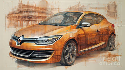 Drawings Rights Managed Images - Car 2519 Renault Megane Royalty-Free Image by Clark Leffler