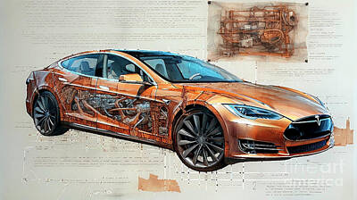 Drawings Rights Managed Images - Car 2565 Tesla Model Z Royalty-Free Image by Clark Leffler