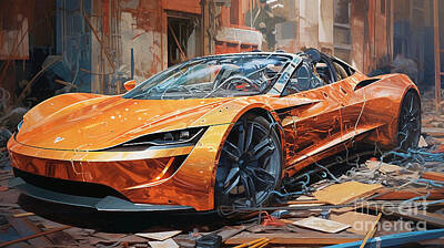 Drawings Rights Managed Images - Car 2566 Tesla Roadster Royalty-Free Image by Clark Leffler