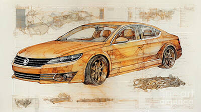 Drawings Rights Managed Images - Car 2585 Volkswagen Passat CC Royalty-Free Image by Clark Leffler