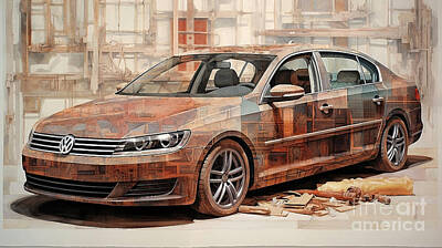 Drawings Rights Managed Images - Car 2586 Volkswagen Passat Royalty-Free Image by Clark Leffler