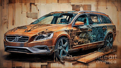 Drawings Rights Managed Images - Car 2596 Volvo V60 Royalty-Free Image by Clark Leffler
