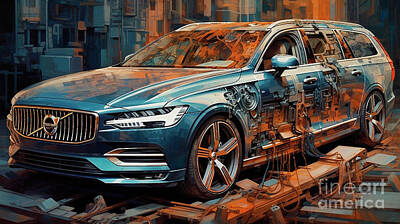 Drawings Rights Managed Images - Car 2597 Volvo V90 Royalty-Free Image by Clark Leffler