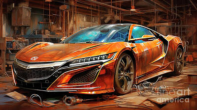 Drawings Rights Managed Images - Car 2606 Acura NSX Royalty-Free Image by Clark Leffler