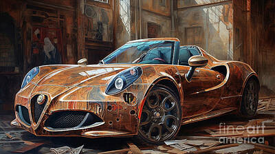 Drawings Rights Managed Images - Car 2612 Alfa Romeo 4C Spider Royalty-Free Image by Clark Leffler