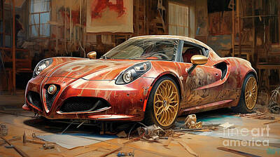 Drawings Rights Managed Images - Car 2613 Alfa Romeo 4C Royalty-Free Image by Clark Leffler