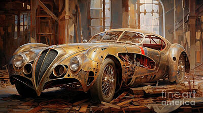 Drawings Rights Managed Images - Car 2614 Alfa Romeo 8C Royalty-Free Image by Clark Leffler