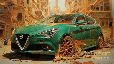 Drawings Rights Managed Images - Car 2617 Alfa Romeo Giulietta Quadrifoglio Verde Royalty-Free Image by Clark Leffler