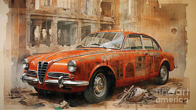 Drawings Rights Managed Images - Car 2618 Alfa Romeo Giulietta Veloce Royalty-Free Image by Clark Leffler