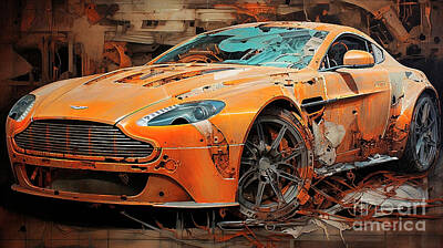 Drawings Rights Managed Images - Car 2628 Aston Martin V12 Vantage Royalty-Free Image by Clark Leffler