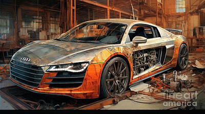 Drawings Rights Managed Images - Car 2644 Audi R8 Royalty-Free Image by Clark Leffler