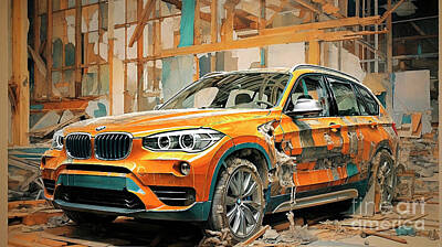 Drawings Rights Managed Images - Car 2665 BMW X1 Royalty-Free Image by Clark Leffler