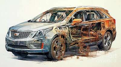 Drawings Rights Managed Images - Car 2682 Cadillac XT7 Royalty-Free Image by Clark Leffler