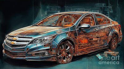 Drawings Rights Managed Images - Car 2689 Chevrolet Cruze Sedan Royalty-Free Image by Clark Leffler