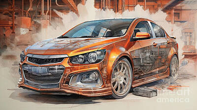 Drawings Rights Managed Images - Car 2700 Chevrolet Sonic Royalty-Free Image by Clark Leffler