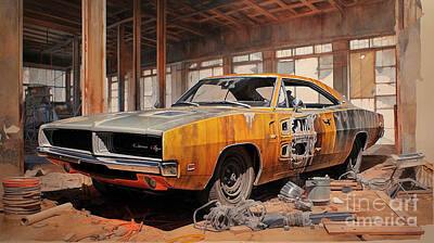 Drawings Rights Managed Images - Car 2713 Dodge Charger Royalty-Free Image by Clark Leffler