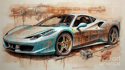 Drawings Rights Managed Images - Car 2722 Ferrari 488 GTB Royalty-Free Image by Clark Leffler