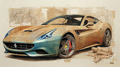 Drawings Rights Managed Images - Car 2725 Ferrari California Royalty-Free Image by Clark Leffler