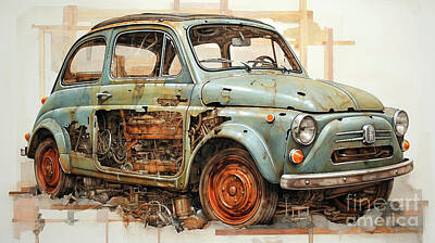 Drawings Rights Managed Images - Car 2734 Fiat 500 Royalty-Free Image by Clark Leffler