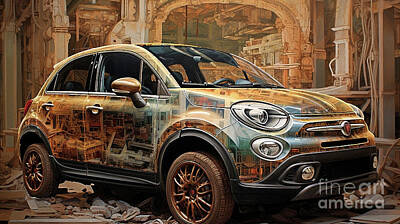 Drawings Rights Managed Images - Car 2738 Fiat 500X Royalty-Free Image by Clark Leffler