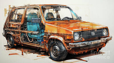Drawings Rights Managed Images - Car 2742 Fiat Panda Royalty-Free Image by Clark Leffler