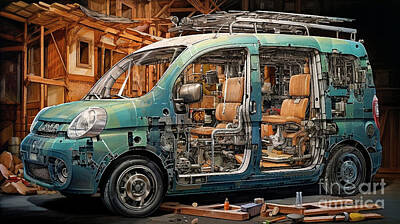 Drawings Rights Managed Images - Car 2743 Fiat Qubo Royalty-Free Image by Clark Leffler