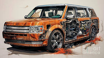 Drawings Rights Managed Images - Car 2755 Ford Flex Royalty-Free Image by Clark Leffler