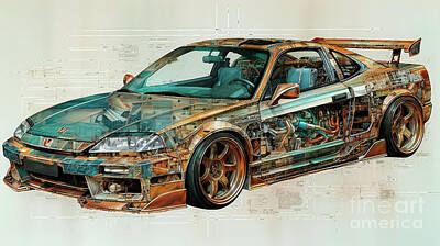 Drawings Rights Managed Images - Car 2782 Honda CR-X Royalty-Free Image by Clark Leffler