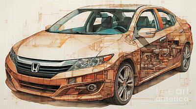 Drawings Rights Managed Images - Car 2786 Honda Insight Royalty-Free Image by Clark Leffler