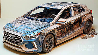 Drawings Rights Managed Images - Car 2795 Hyundai Ioniq Royalty-Free Image by Clark Leffler