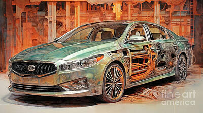 Drawings Rights Managed Images - Car 2822 Kia Cadenza Royalty-Free Image by Clark Leffler
