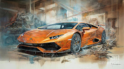 Drawings Rights Managed Images - Car 2836 Lamborghini Huracan Performante Royalty-Free Image by Clark Leffler