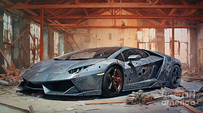 Drawings Rights Managed Images - Car 2841 Lamborghini Sesto Elemento Royalty-Free Image by Clark Leffler